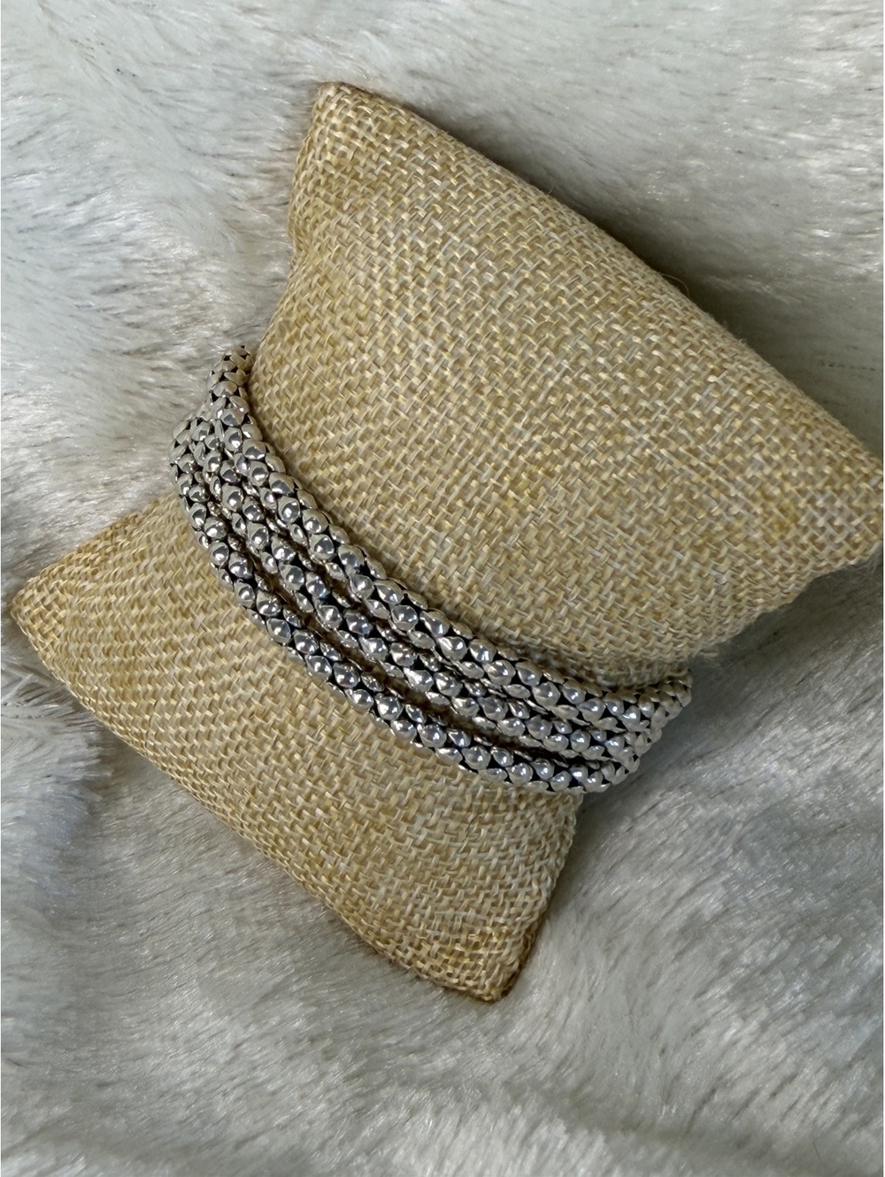 Silpada 3- Strand Sterling Silver Popcorn Bracelet B1210 Heavy! - Picture 2 of 7